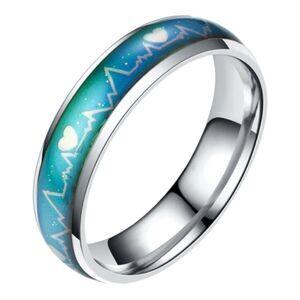 NEW Stainless Steel Heartbeat Ring Color Changing Mood Ring Unisex USA Size 10